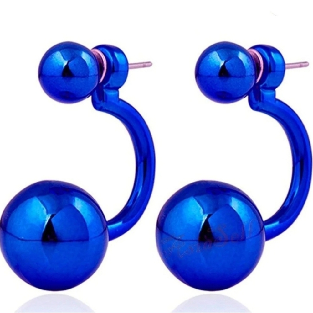 **NEW! Sexy Vibrant Blue Double Pearl Ball Earrings - GREAT GIFT